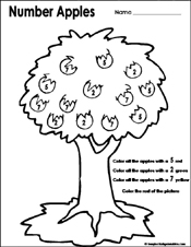 fall/autumn Preschool and kindergarten math worksheet