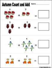 fall/autumn Preschool and kindergarten math worksheet