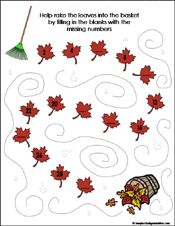 fall/autumn Preschool and kindergarten math worksheet