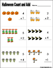 Preschool and kindergarten halloween math worksheet