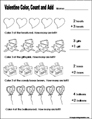 Preschool and kindergarten valentine math worksheet