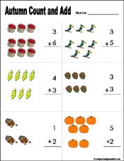 fall/autumn Preschool and kindergarten math worksheet