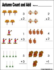 fall/autumn Preschool and kindergarten math worksheet