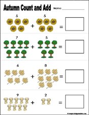 fall/autumn Preschool and kindergarten math worksheet