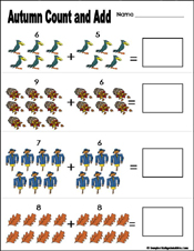 fall/autumn Preschool and kindergarten math worksheet