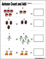 fall/autumn Preschool and kindergarten math worksheet