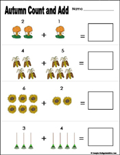 fall/autumn Preschool and kindergarten math worksheet