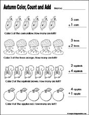 fall/autumn Preschool and kindergarten math worksheet