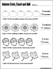 fall/autumn Preschool and kindergarten math worksheet