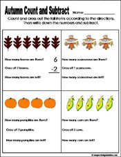 fall/autumn Preschool and kindergarten math worksheet