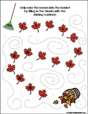 fall/autumn Preschool and kindergarten math worksheet