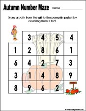 fall/autumn Preschool and kindergarten math worksheet