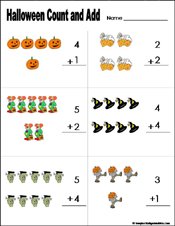 Preschool and kindergarten halloween math worksheet