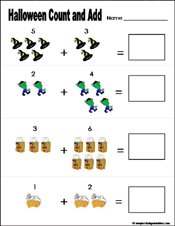 Preschool and kindergarten halloween math worksheet