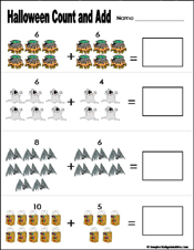 Preschool and kindergarten halloween math worksheet