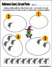 Preschool and kindergarten halloween math worksheet